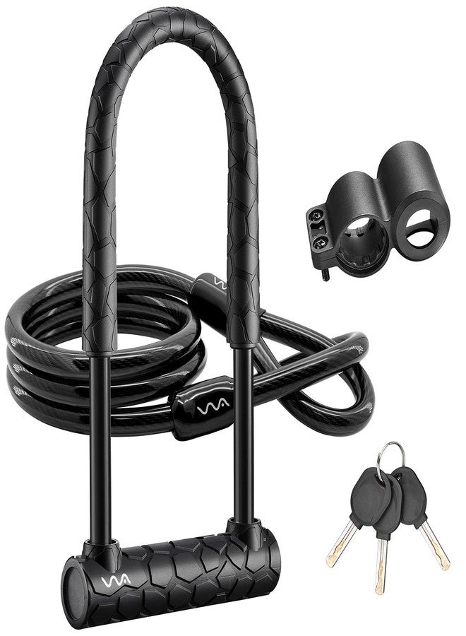 VVA Bike U Lock,20mm HeBike U Lock,20mm Heavy Duty Combination Bicycle u Lock Shackle 4ft Length Security Cable with Sturdy Mounting Bracket and Key Anti Theft Bicycle Secure Locks - Image 1