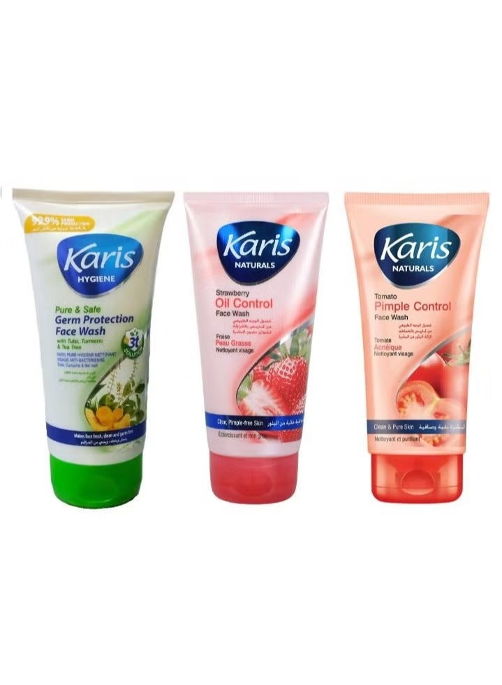 Karis Pure & safe Germ Protection Face Wash 150Ml, Karis Strawberry Oil Control Face Wash 150 ml Plus Karis Pimple Control Face Wash ,Tomato , 150ml - Image 1