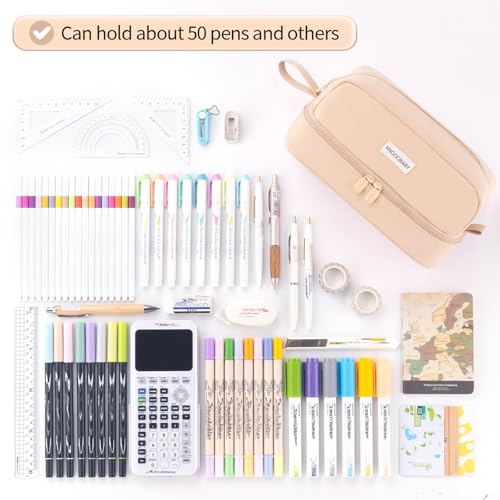 ANGOOBABY Big Capacity Large Pencil Case Canvas Pen Pouch Bag with 2 Compartments for Girls Boys Teen School Students Adults - Khaki - Image 4