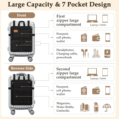 Yotako Over Luggage Organizer for Suitcase or Carry On Bag with 7 Storage Pockets-16” Laptop Sleeve with Handle and Adjustable Straps, Fits 20-30” Suitcase Travel Accessories Bag (Black) - Image 2