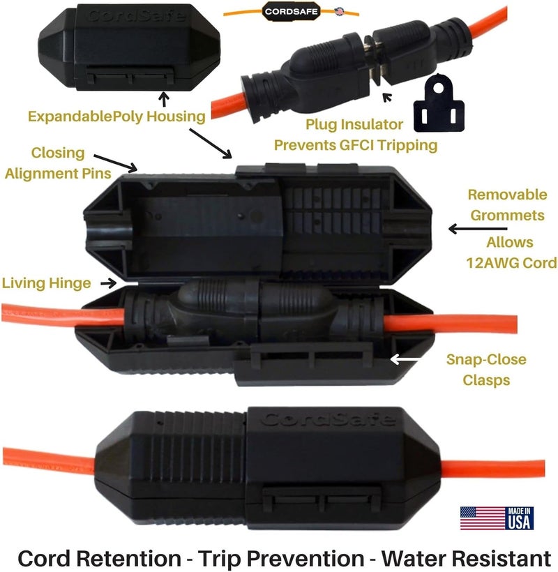 CordSafe Outdoor Extension Cord Protector – Weather-Resistant Snap-Lock Cover for Christmas Lighting Plug Connections – Rugged UV-Resistant Plastic Plug Protection, 1-Pack, Made in USA - Image 2