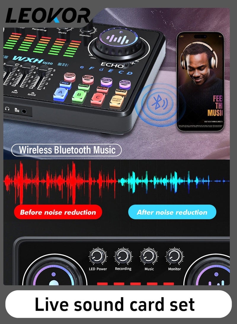 LEOKOR Sound Card Microphone Podcast Package,Live Broadcast Equipment with Ring Light/Recording Studio for Live Streaming/Suitable for Podcasting/Live Broadcasting/Singing/PC/Mobile/TikTok/YouTube - Image 4