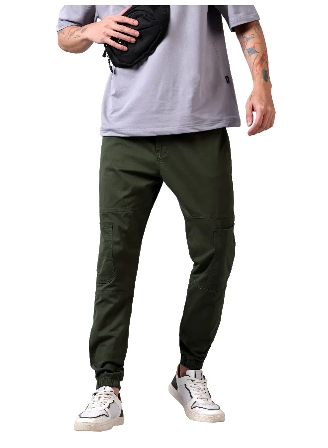 بيونغ بنطلون كارغو رجالي أخضر عسكري بقصة عادية