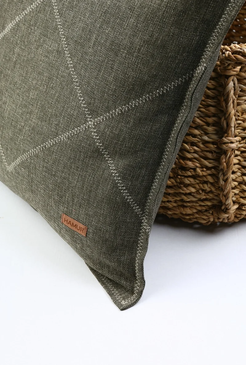 هامور Dough Ethnic Vintage Embroidered Woven Throw Pillow Cover Boho Zigzag Khaki
