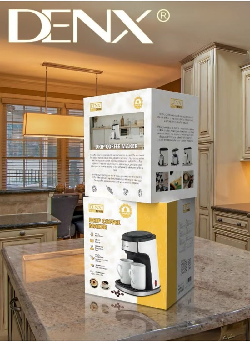 DENX DX3413 Drip Coffee Maker – 450W Power, 240ml Capacity, High Density Filter, Single/Double Cup Brewing, Sleek Design with Light Indicator, Multi-purpose for Coffee & Tea – Ideal for Home or Office - Image 3