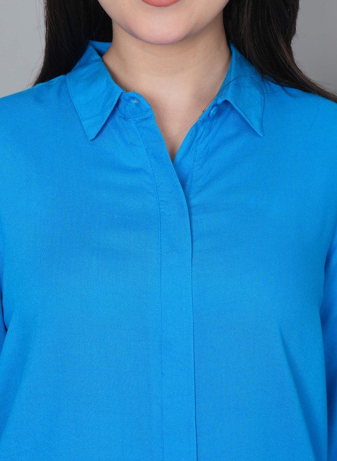 Mlada Store Mlada Women Rayon Relaxed Slim Fit Spread Collar Solid Casual Shirt - Image 3