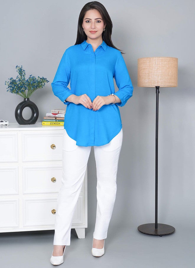 Mlada Store Mlada Women Rayon Relaxed Slim Fit Spread Collar Solid Casual Shirt - Image 1