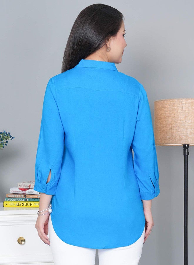 Mlada Store Mlada Women Rayon Relaxed Slim Fit Spread Collar Solid Casual Shirt - Image 4