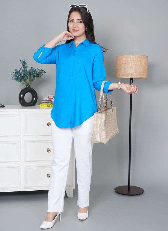 Mlada Store Mlada Women Rayon Relaxed Slim Fit Spread Collar Solid Casual Shirt - Image 5