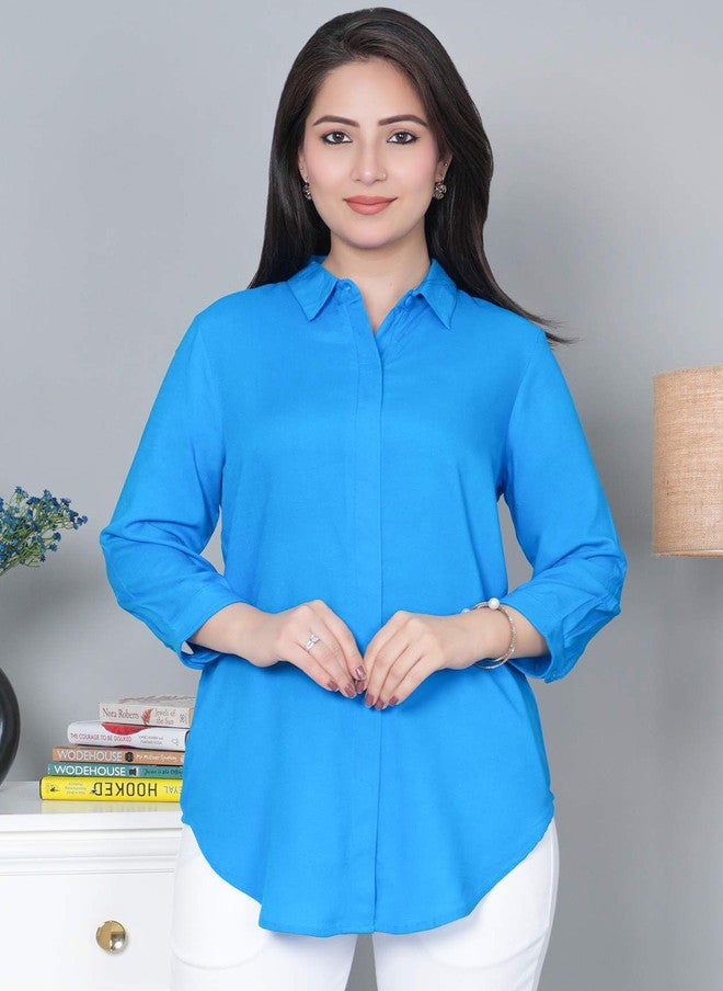 Mlada Store Mlada Women Rayon Relaxed Slim Fit Spread Collar Solid Casual Shirt - Image 2