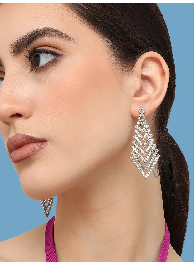 سوهي قرط متدلي للحفلات مصنوع من الفضة ومطلي بالفضة