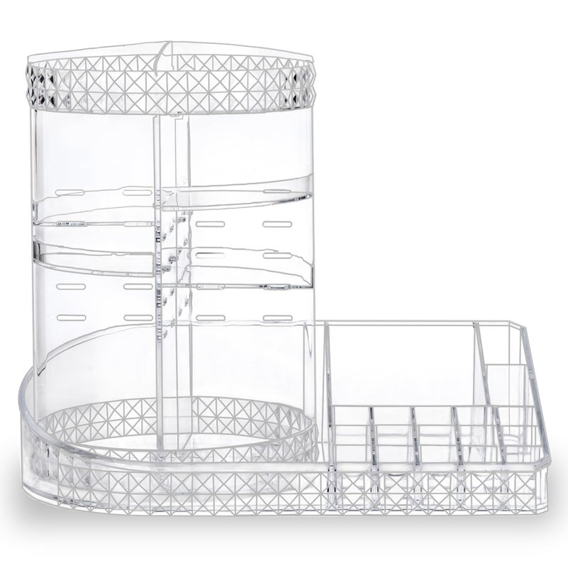 MOSIKER 360 Rotating Skincare OrganizerLarge Clear Acrylic Tiered Adjustable Perfume Tray Cosmetic Holder for Bathroom
