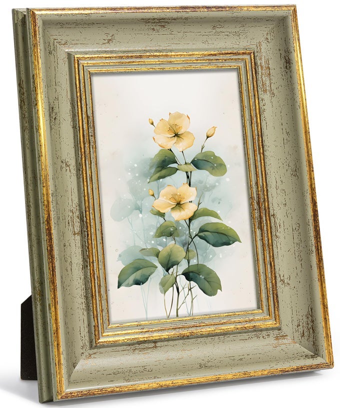 4x6 Picture Frame Antique Vintage Gold Sage Green Single Photo Frame for Desk Wall Gallery Artworks Portrait Landscape Unique Birthday Gifts for Grandma Mom Women