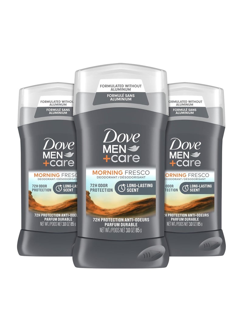 Dove Men+Care Deodorant Stick For Men Morning Fresco 3 Count Aluminum Free 72-Hour Odor Protection Mens Deodorant With Essential Oils & 1/4 Moisturizing Cream 3oz
