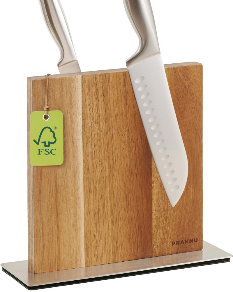 Praknu Magnetic Knife Block Without Knives  Extra Strong Magnet  Both Sides  Magnetic Knife Holder Made of FSCAcacia Wood  NonSlip and Space Saving