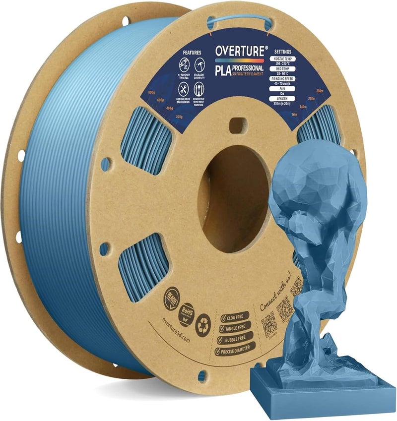 OVERTURE PLA Plus (PLA+) Filament 1.75mm, Stronger & More Durable, Professional Toughness 3D Printer Filament 1kg (2.2lbs), High Precision +/- 0.02mm, Tangle-Free (Gray Blue) - Image 1