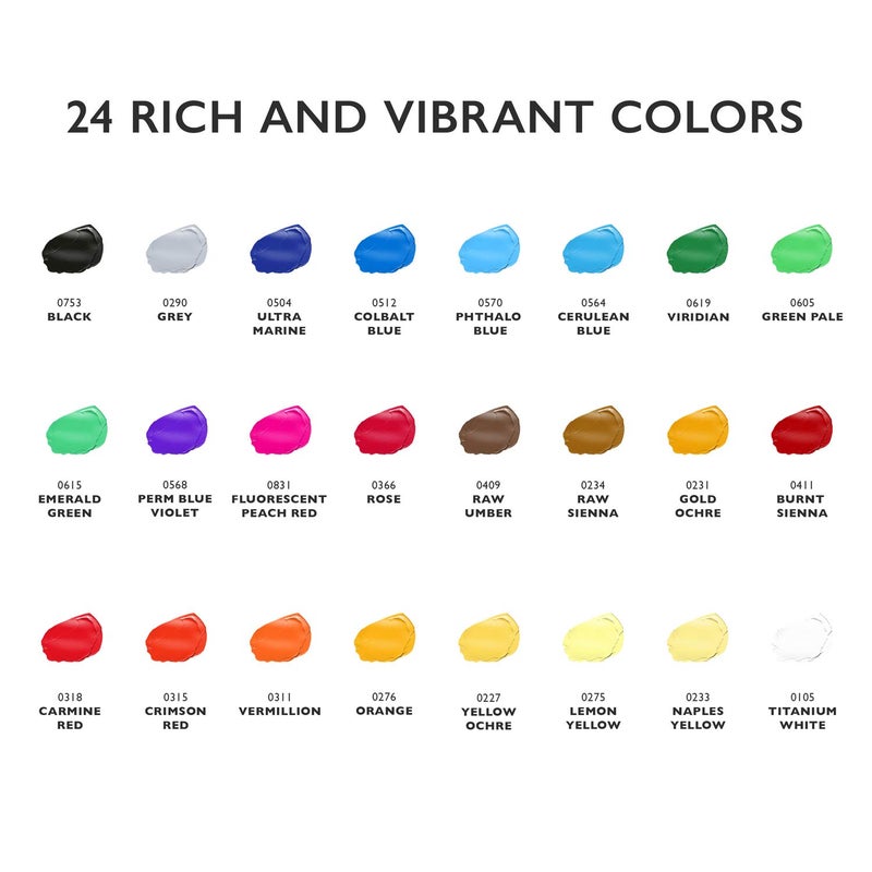 KOLOR KINGDOM Acrylic Paint Set Canvas Art Paints 24 Colors Perfect Paint Finish (0.41oz,12 ml) With 3 Brushes - Painting Canvas, Paper, Wood, Rock, MDF, Ceramic & Fabric - Image 4