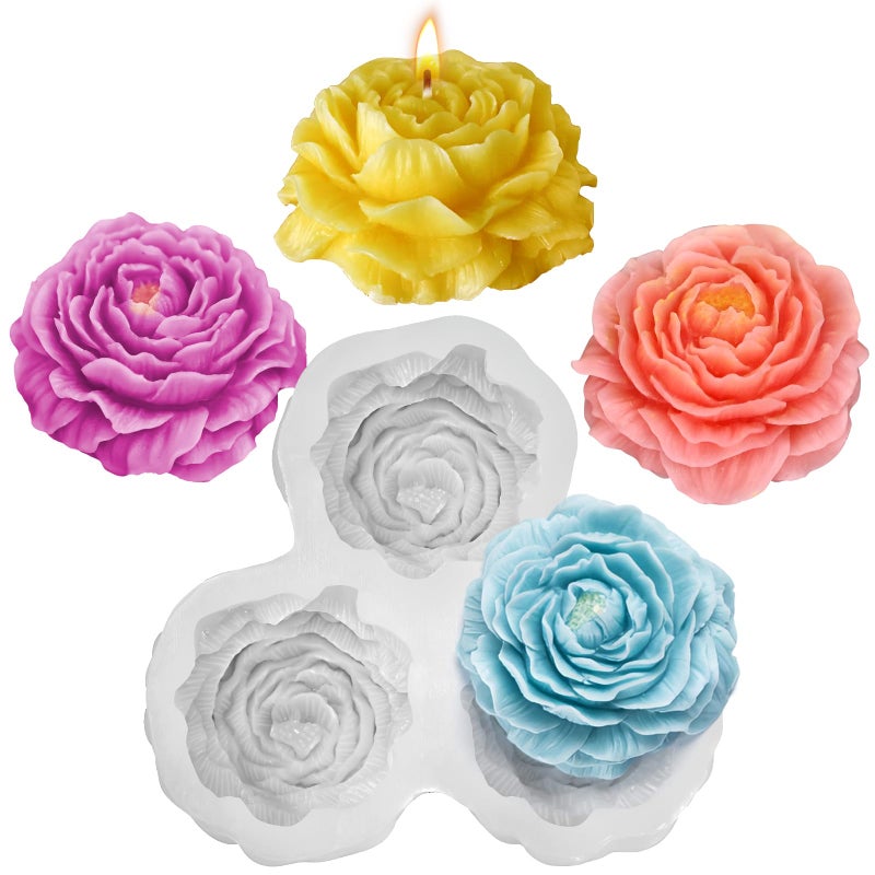 ZQYSING Peony Candle Mold for Candle Making, 3 Cavity Flower Silicone Molds for Epoxy Resin Wax Soap Clay Plaster Tealight Candles Crafts Casting Home DÃ©cor Handmade Gifts - Image 1