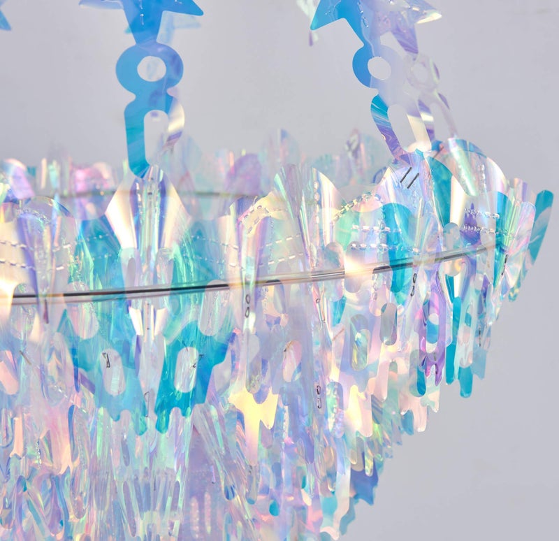 Blukey Hanging Decorations Iridescent Chandelier Shaped Foil Ceiling Hanging Ornament for Bridal Shower Wedding Birthday Frozen Theme Party Fairy Princess Rainbow Show Decoration - Image 4