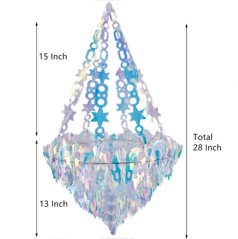 Blukey Hanging Decorations Iridescent Chandelier Shaped Foil Ceiling Hanging Ornament for Bridal Shower Wedding Birthday Frozen Theme Party Fairy Princess Rainbow Show Decoration - Image 2