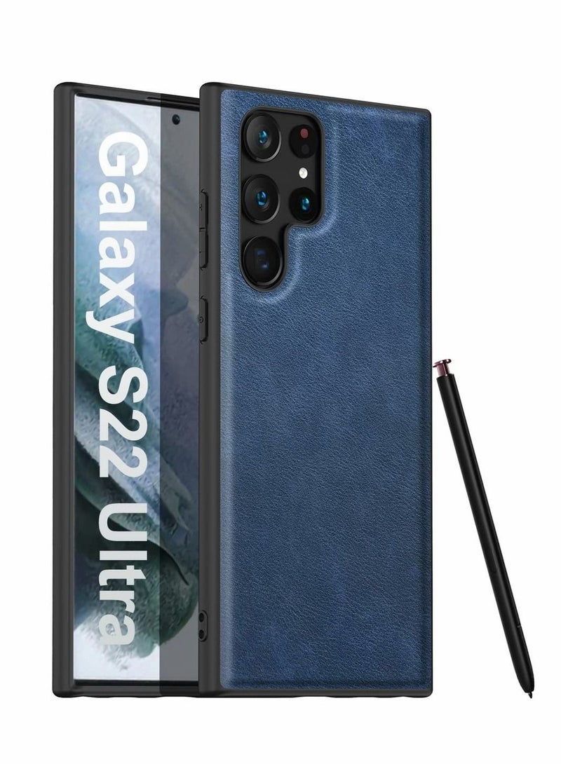 Captaintech Compatible with Samsung Galaxy S22 Ultra Case (2022) Elegant Leather Three-Layer Back with Soft Silicone Edge Shockproof Slim Protective Case for Samsung S22 Ultra, Blue - Image 1