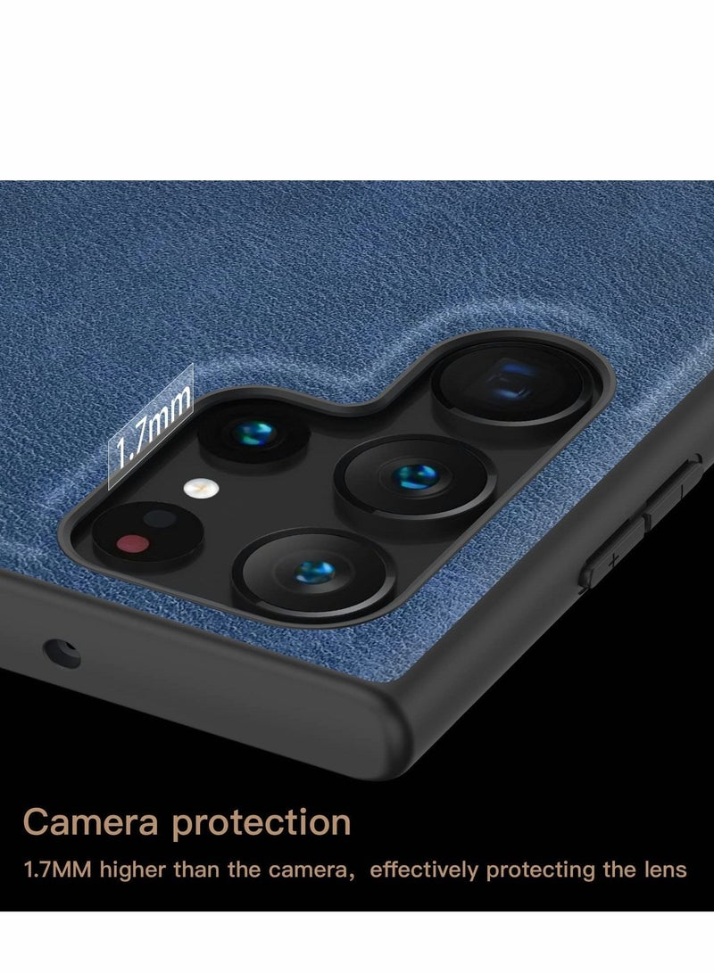 Captaintech Compatible with Samsung Galaxy S22 Ultra Case (2022) Elegant Leather Three-Layer Back with Soft Silicone Edge Shockproof Slim Protective Case for Samsung S22 Ultra, Blue - Image 5