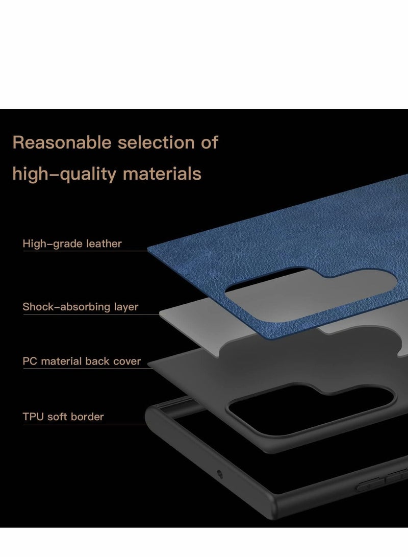Captaintech Compatible with Samsung Galaxy S22 Ultra Case (2022) Elegant Leather Three-Layer Back with Soft Silicone Edge Shockproof Slim Protective Case for Samsung S22 Ultra, Blue - Image 3