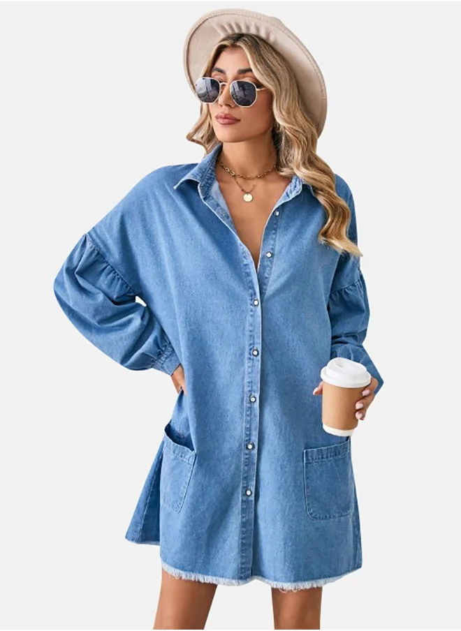 يونيكي Blue Denim Casual Denim Dress