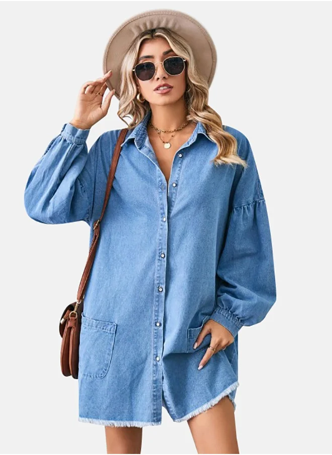 يونيكي Blue Denim Casual Denim Dress