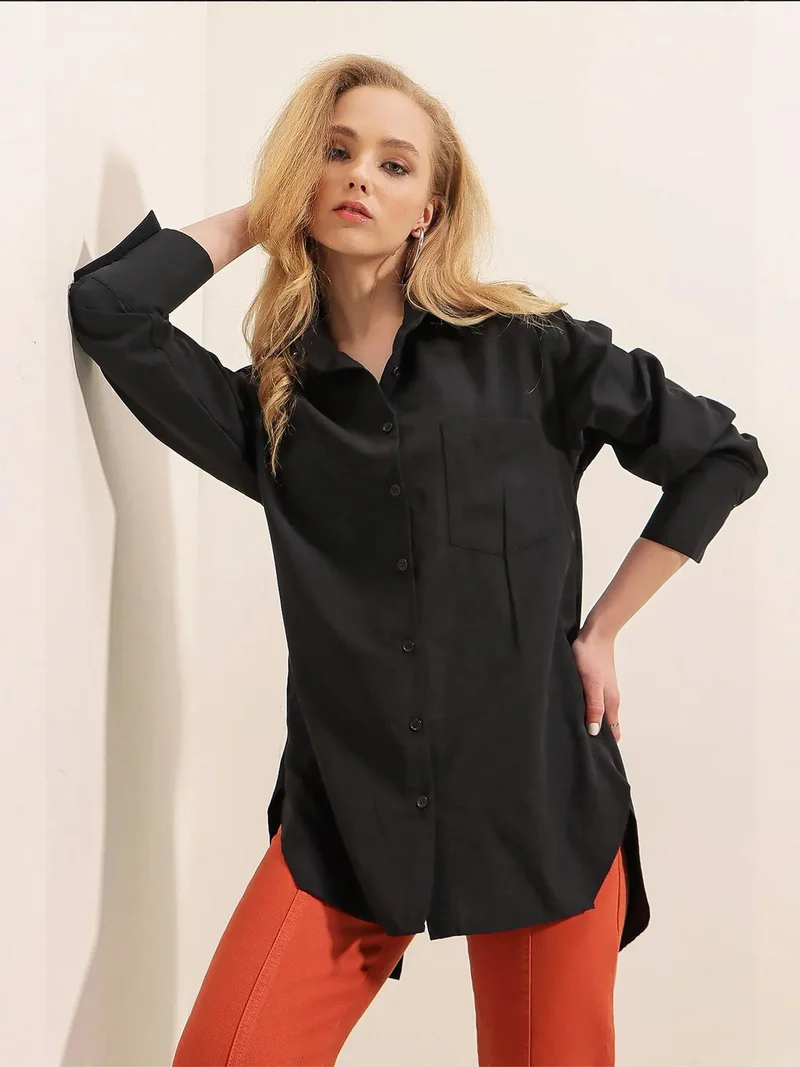 BDART Loose Fit Poplin Button-Up Shirt with Pocket