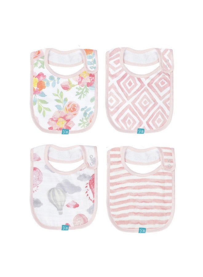 Featherhead™ Classic Baby Bibs for Feeding, Drooling, & Teething - 100% Cotton Muslin with Absorbent Towel Backing (4 Pack - Floral) - Image 1