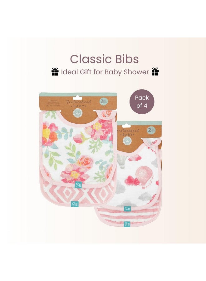 Featherhead™ Classic Baby Bibs for Feeding, Drooling, & Teething - 100% Cotton Muslin with Absorbent Towel Backing (4 Pack - Floral) - Image 5