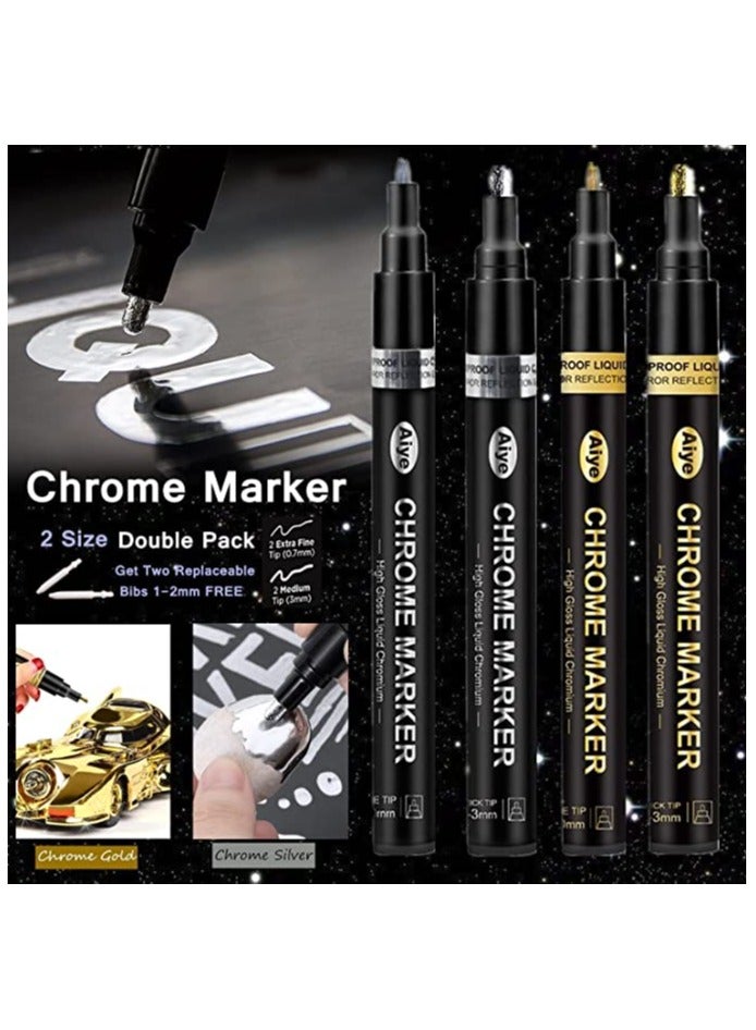 Excefore Acrylic Paint Pens Liquid Mirror Chrome Marker 4Pcs Reflective Gloss Metallic Marker 1-3mm Permanent Art Paint Pen for Model Metal Plastic Cars Repair Tire Rocks Painting Wood Fabric Glass - Image 2