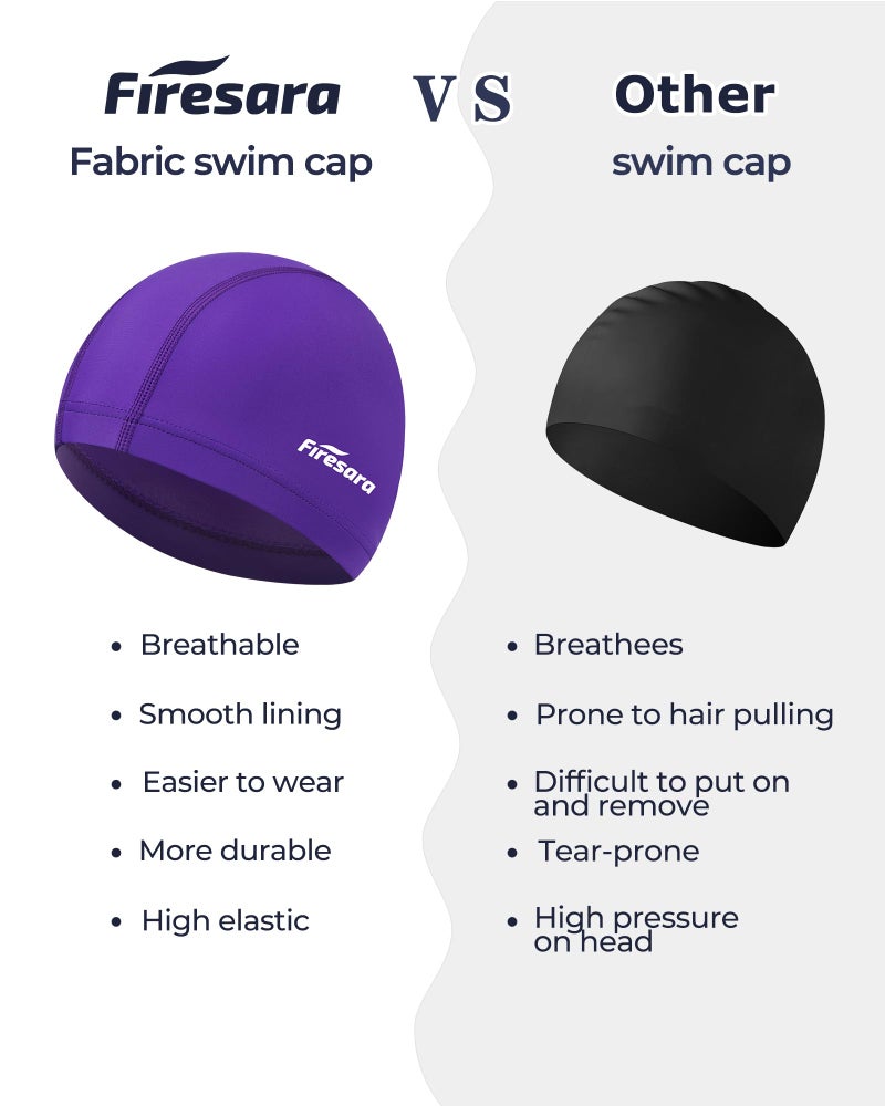 Firesara Fabric Swim Cap, High Elasticity Swimming Cap Keeps Hair Clean Breathable Fit Both Long Hair Short Hair, Swim Caps Woman Girls Men Kids One Size Hat - Image 3