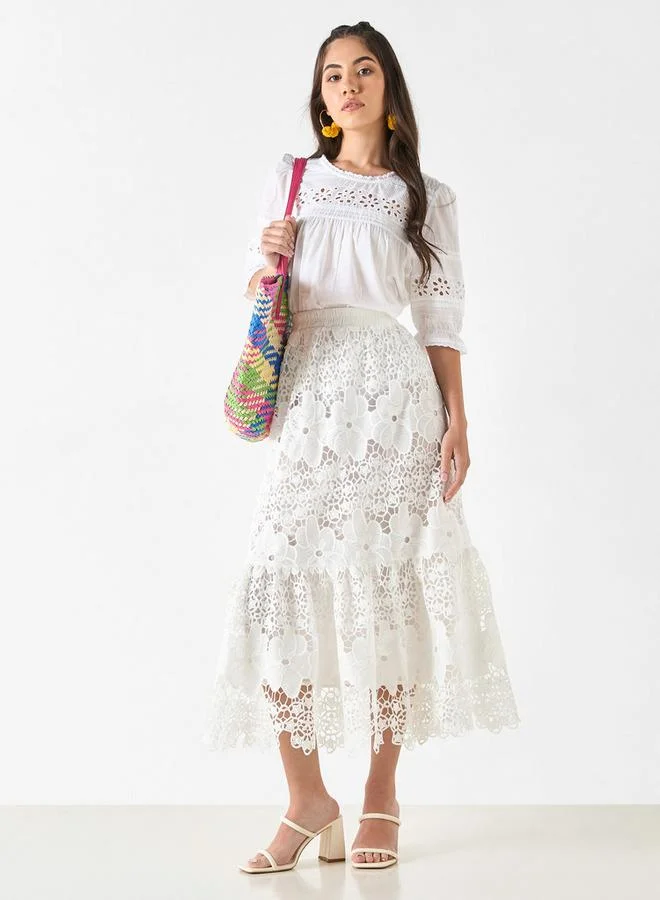 لي كوبر بلوزة شيفيلي مطرزة بأكمام 3/4 من لي كوبر