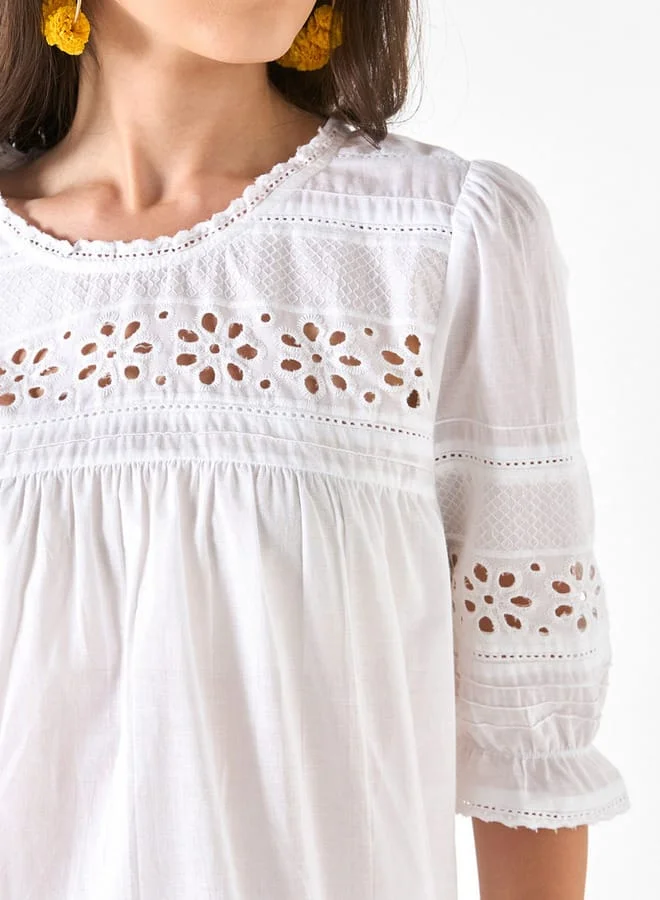 Lee Cooper Lee Cooper Schiffili Embroidered Top with 3/4 Sleeves