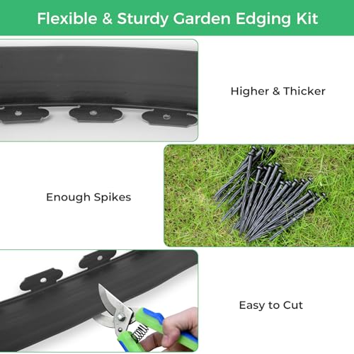 FunFanso 4-Inch x 50 FT Landscape Edging Border with 75 Spikes, Garden Edging Lawn Border Kit, Plastic Edging Border Flexible for Garden Flower Beds Lawn Yard Pathway Paver Edging (Black) - Image 5
