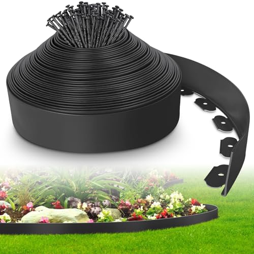 FunFanso 4-Inch x 50 FT Landscape Edging Border with 75 Spikes, Garden Edging Lawn Border Kit, Plastic Edging Border Flexible for Garden Flower Beds Lawn Yard Pathway Paver Edging (Black) - Image 1