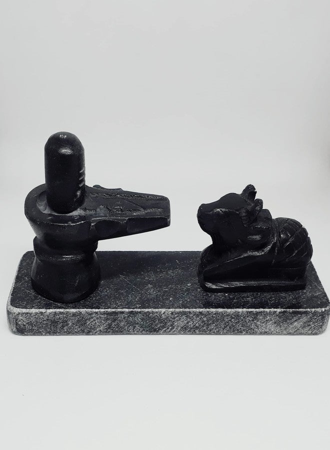 KRAFT CLOUDS Small Marble Stone Shivling Nandi Set on Plate | Moorti Idol for Puja Pooja Home Temple Mandir | Decorative Showpiece 6 cm | Black - Image 1
