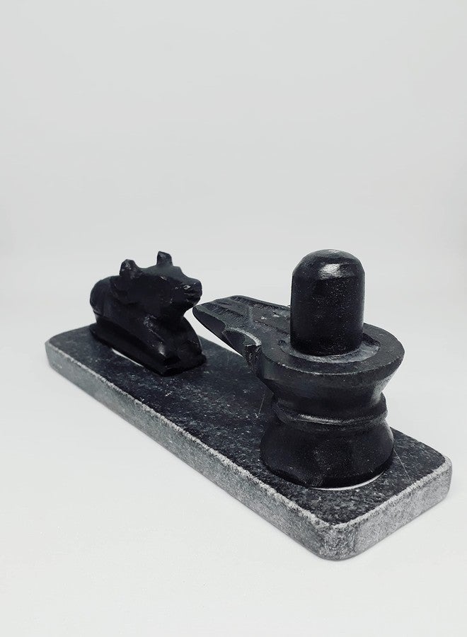 KRAFT CLOUDS Small Marble Stone Shivling Nandi Set on Plate | Moorti Idol for Puja Pooja Home Temple Mandir | Decorative Showpiece 6 cm | Black - Image 4