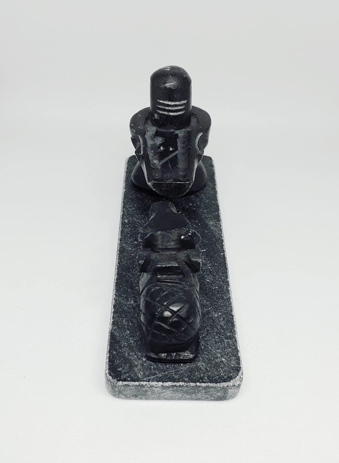 KRAFT CLOUDS Small Marble Stone Shivling Nandi Set on Plate | Moorti Idol for Puja Pooja Home Temple Mandir | Decorative Showpiece 6 cm | Black - Image 3