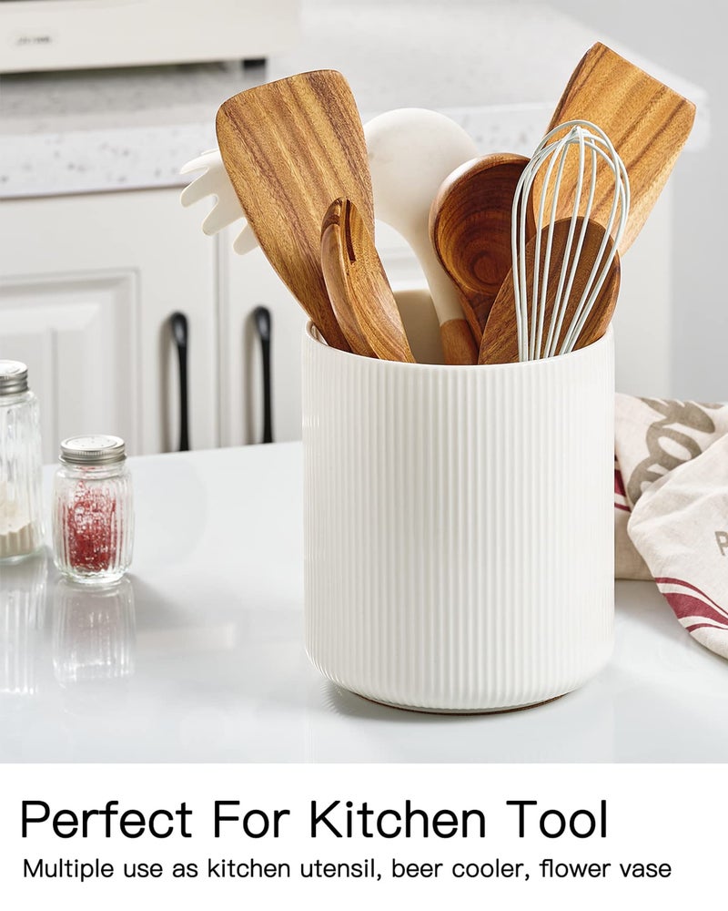 getstar Utensil Holder, Large Kitchen Utensil Holder for Kitchen Counter (H7.2” x W6.2”), Ceramic Cooking Utensil Holder with Cork Mat, Kitchen Decor for Counter (White, Utensils Not Included) - Image 2