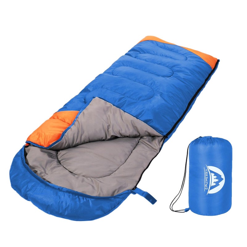SWTMERRY Sleeping Bag 3 Seasons (Summer, Spring, Fall) Warm & Cool Weather - Lightweight,Waterproof Indoor & Outdoor Use for Kids, Teens & Adults for Camping Hiking, Backpacking and Survival (Blue Orange) - Image 1