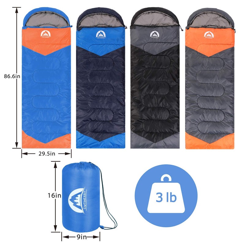 SWTMERRY Sleeping Bag 3 Seasons (Summer, Spring, Fall) Warm & Cool Weather - Lightweight,Waterproof Indoor & Outdoor Use for Kids, Teens & Adults for Camping Hiking, Backpacking and Survival (Blue Orange) - Image 2