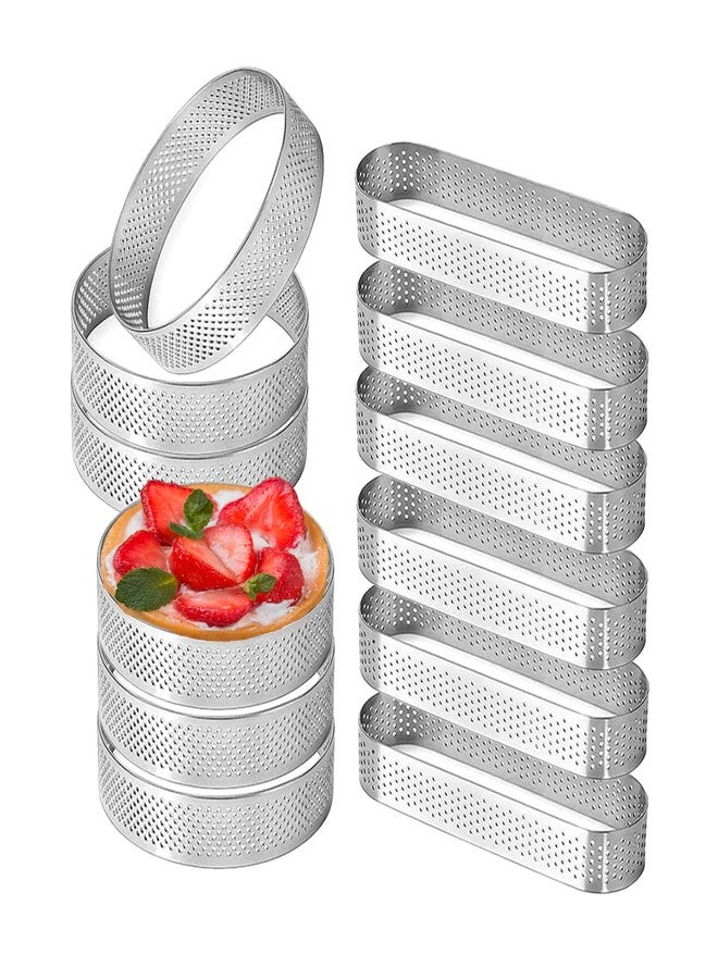 Uncle Jack 12 Pcs Stainless Steel Tart Rings, 3.15 inch + 5 inch Perforated Tart Rings for Baking, Perfect for Small Fruit Crust, French Dessert, Cake (Circle and Oval) - Image 1
