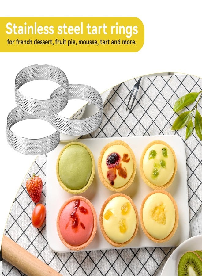 Uncle Jack 12 Pcs Stainless Steel Tart Rings, 3.15 inch + 5 inch Perforated Tart Rings for Baking, Perfect for Small Fruit Crust, French Dessert, Cake (Circle and Oval) - Image 2