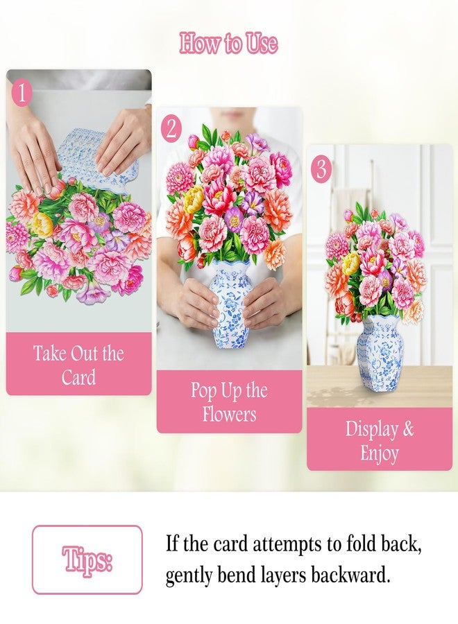 WhatSign Happy Mothers Day Card Pop Up Flowers 12 Inch, Stunning 3D Peony Bouquet Popup Birthday Card for Mom, Grandma, Daughter, Sister, Aunt, Unique Handmade Floral Gift for Mother‘s Day - Image 4