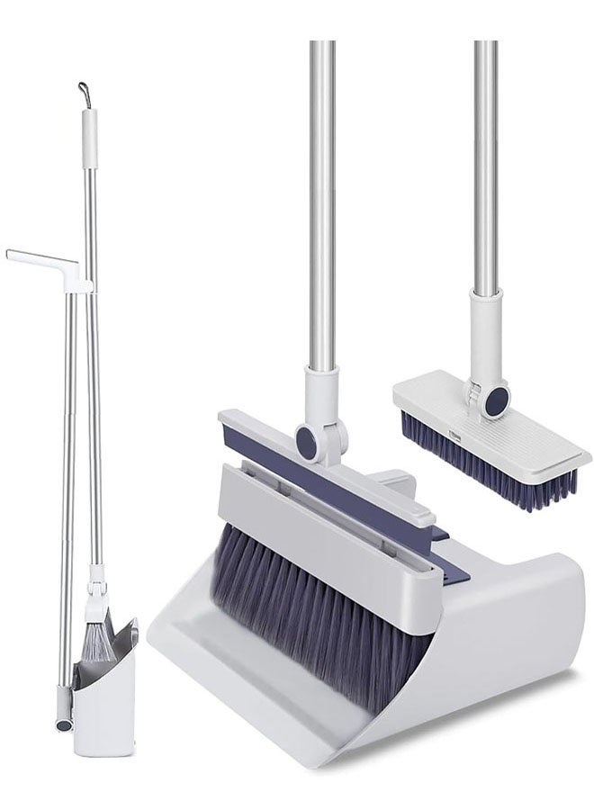 Broom with Dustpan Combo Set, 4 in 1 Multifunctional Broom and Dustpan with Long Handle, Concealed Squeegee and Floor Scrub Brush for Clean Home Kitchen Bathroom Office, Indoor Outdoor Floor - Image 1