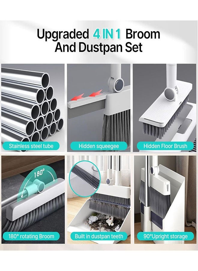 Broom with Dustpan Combo Set, 4 in 1 Multifunctional Broom and Dustpan with Long Handle, Concealed Squeegee and Floor Scrub Brush for Clean Home Kitchen Bathroom Office, Indoor Outdoor Floor - Image 2