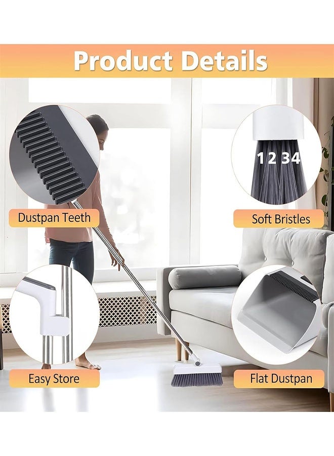 Broom with Dustpan Combo Set, 4 in 1 Multifunctional Broom and Dustpan with Long Handle, Concealed Squeegee and Floor Scrub Brush for Clean Home Kitchen Bathroom Office, Indoor Outdoor Floor - Image 3